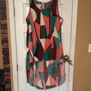 Geometric Patterned | Sleeveless |High Low Dress